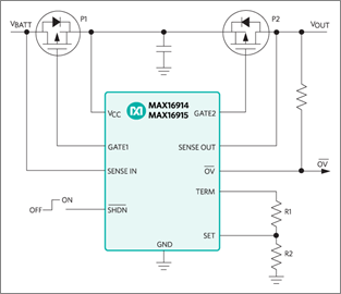 MAX16914 Ideal Diode, Reverse-Battery, and Overvoltage Protection Switch/Limiter Controllers with External MOSFETs